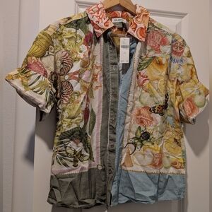 NWT Emily Carter x Celandine Printed Linen Shirt Anthropologie Size XXS